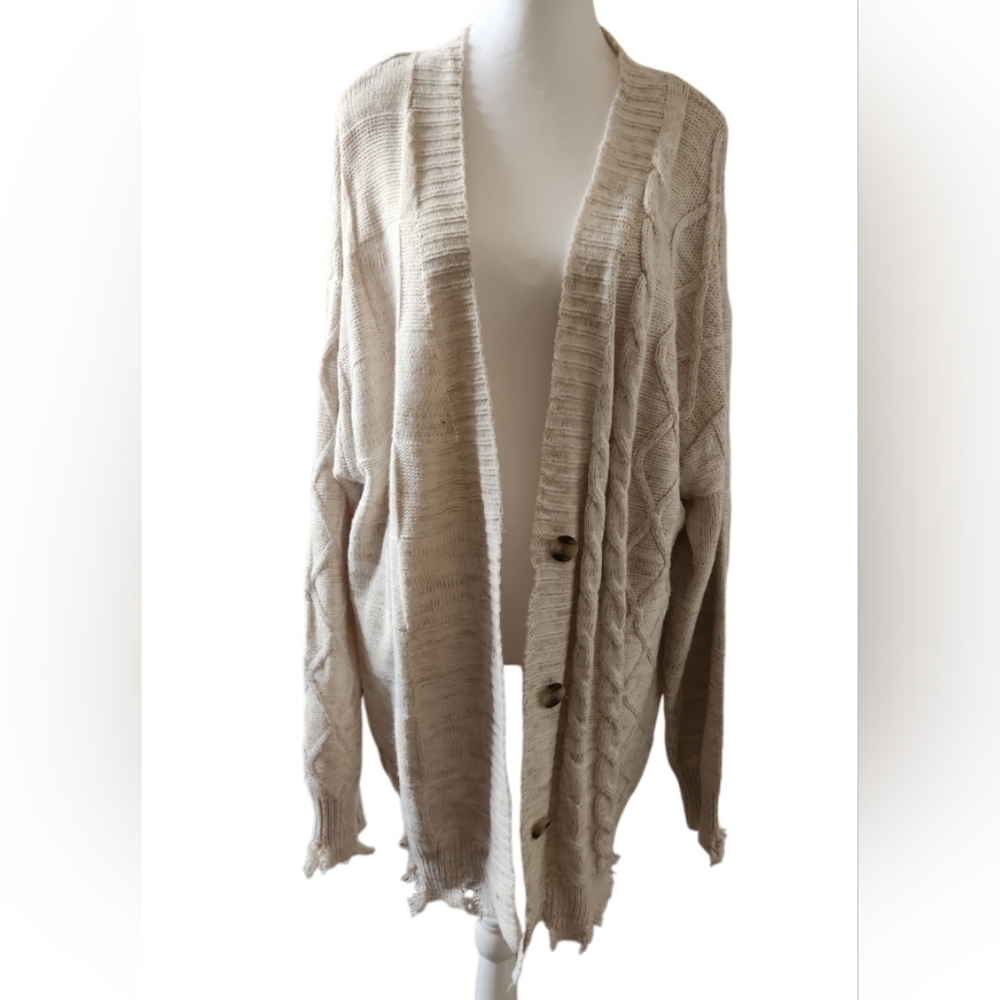 Sugar Moon Size Large Cozy Button Up Knit Cardigan Sweater Boho shark bite hem